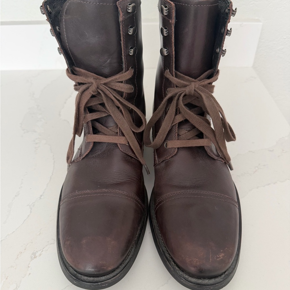 Kenneth Cole New York Dark Brown Leather Lace-Up Combat Boots